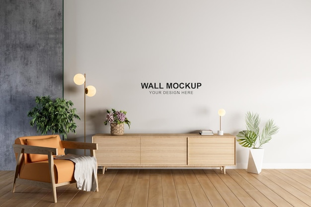 Wall mockup design in 3d rendering