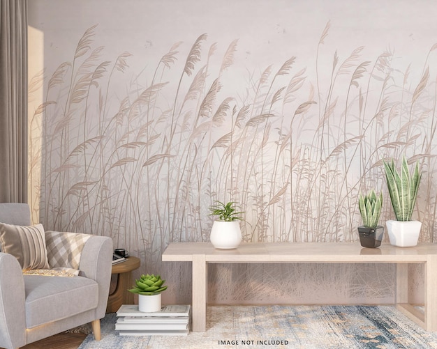 Wall mockup design in 3d rendering