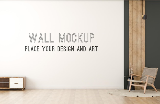 Wall mockup in natural living room with wooden armchair