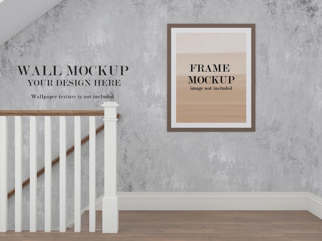 Wall and picture frame mockup in hallway