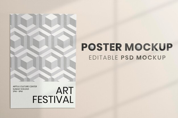 PSD wall poster mockup, paper abstract design psd