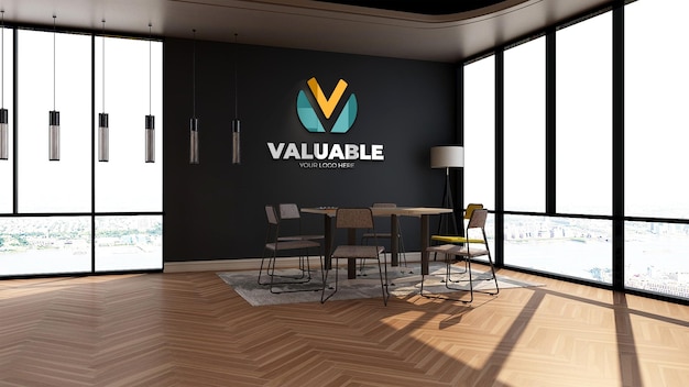 wall sign logo mockup in the modern office meeting conference room