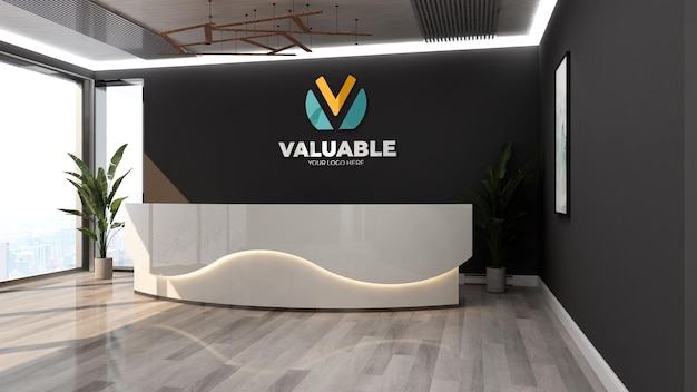 wall sign logo mockup in the modern office receptionist or front desk