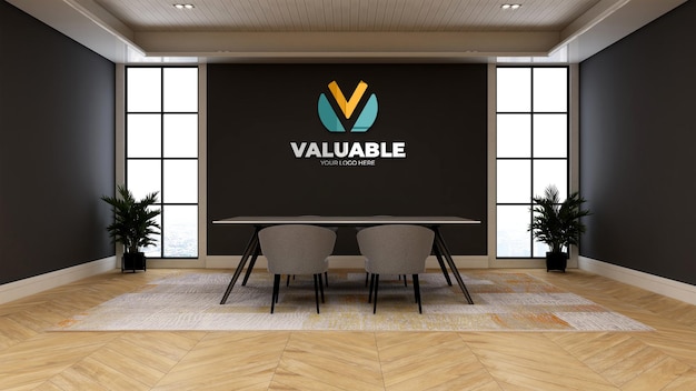 wall sign logo mockup in the office meeting room