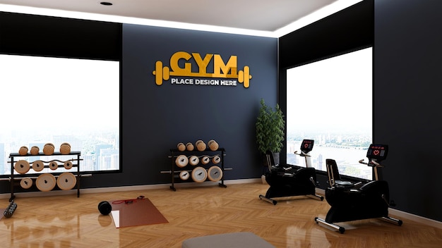 wall sign mockup in the modern gym or exercise room