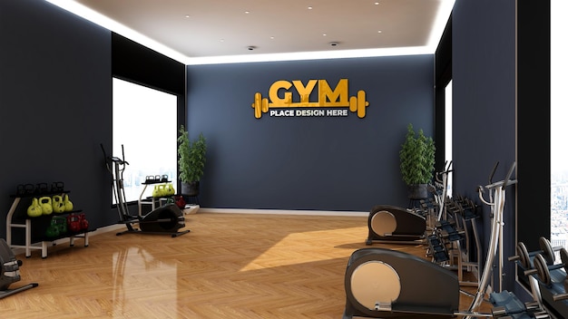 wall sign mockup in the modern gym or exercise room