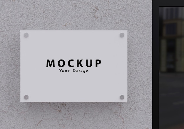 Wall sign plaque logo mockup