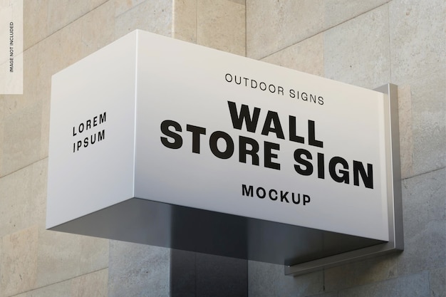 Wall Store Sign Mockup, Low Angle View