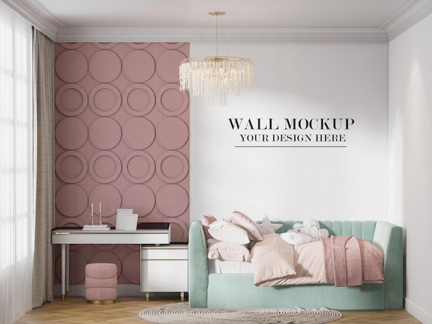 wall template in green and pink colour child room