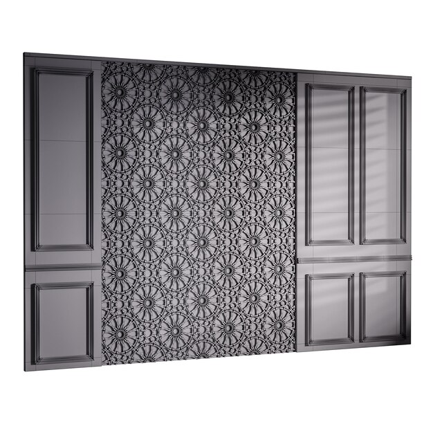 PSD a wall with a black and white patterned design the design is made up of circles and stars