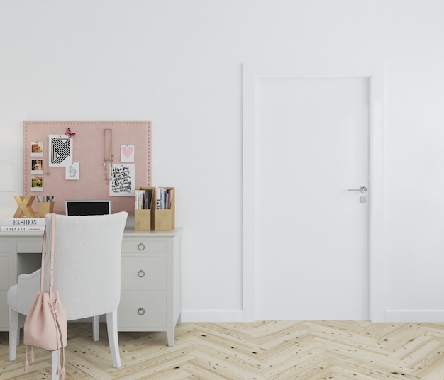 PSD wall with blank door mockup