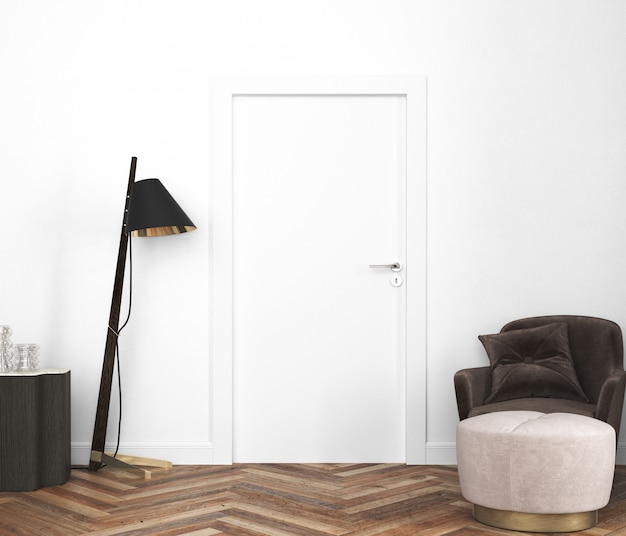 wall with blank door mockup