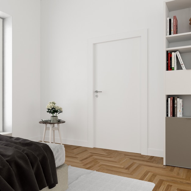 wall with blank door mockup