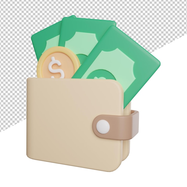 Wallet Money Cash side view 3d rendering icon illustration on trasnparent background