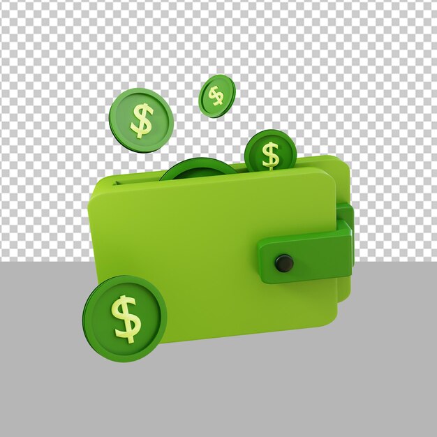 Wallet For Saving Money Coin Dollar Icon 3D Render Illustration