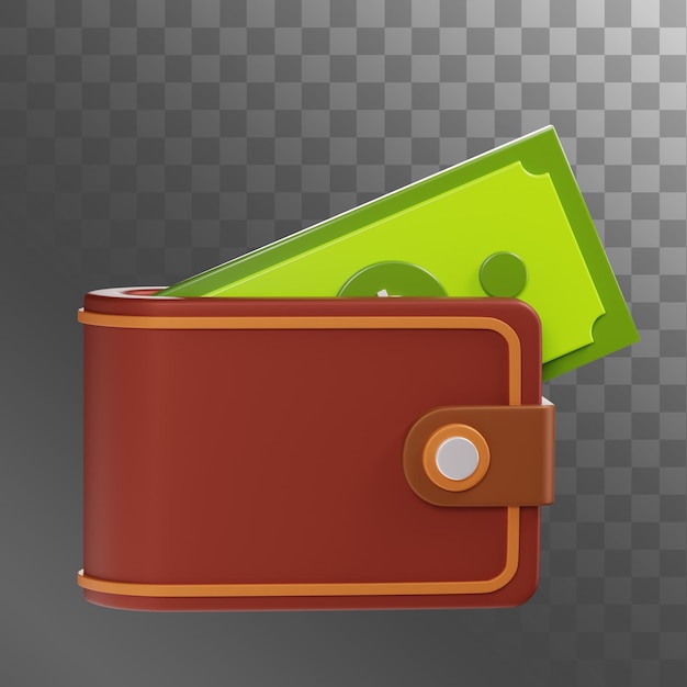 Wallet with cash 3D Illustration