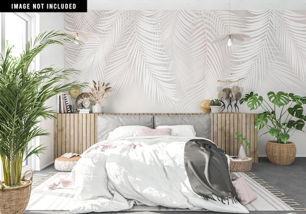 Wallpaper mockup in a boho living room