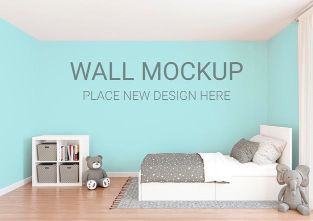 Wallpaper mockup in a children bedroom 3d rendered illustration