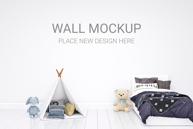 Wallpaper mockup in a white children bedroom 3d rendered illustration