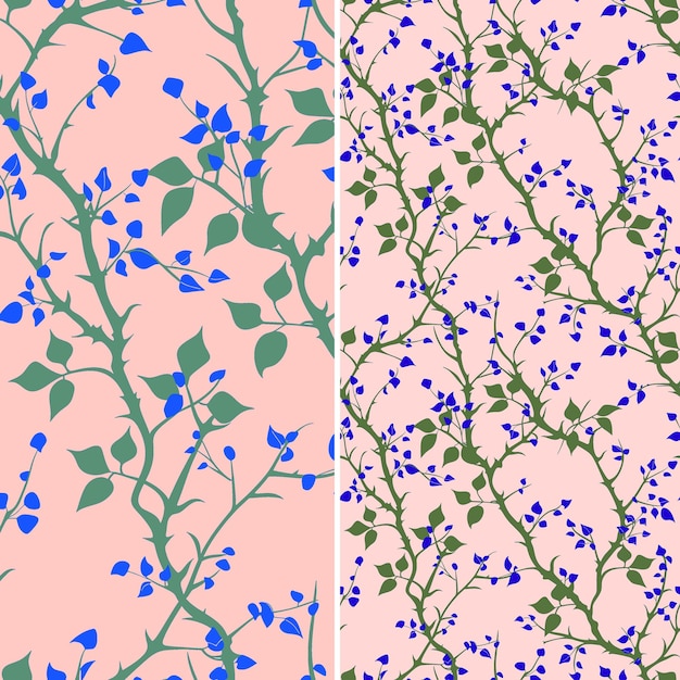 a wallpaper with blue flowers and green leaves