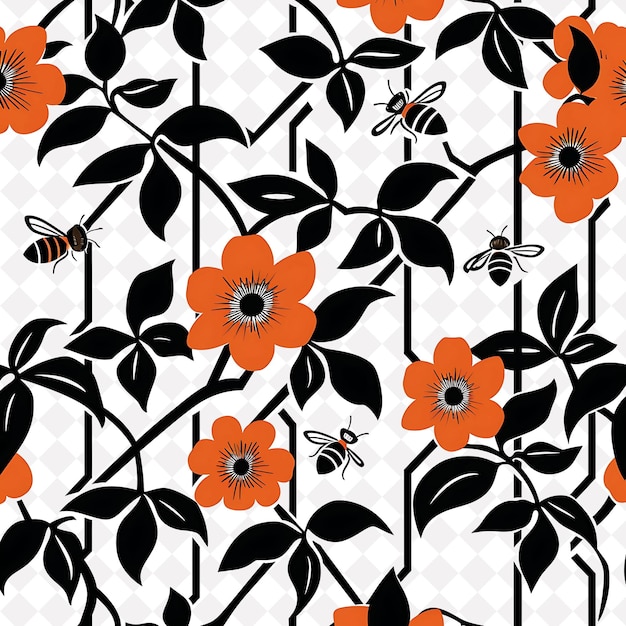 PSD a wallpaper with orange flowers and bees and flowers