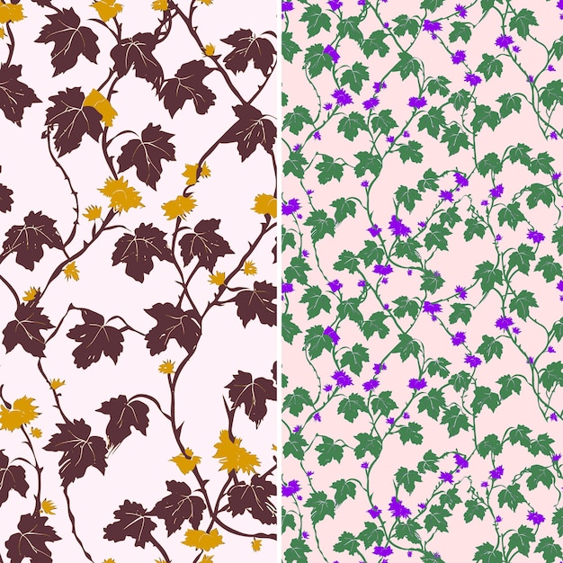 a wallpaper with purple flowers and leaves