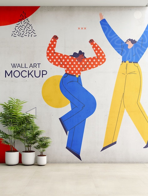 PSD walls with mural mockup design