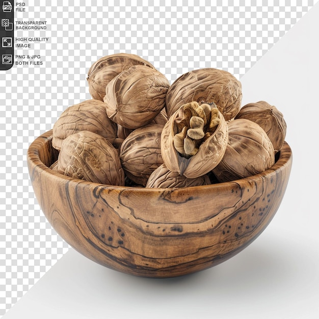 Walnuts on bowl isolated on transparent background