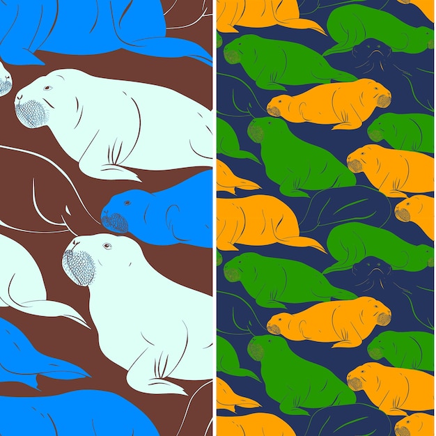 PSD walrus with bulky silhouette abstract minimal design and sca nature pattern vector designs