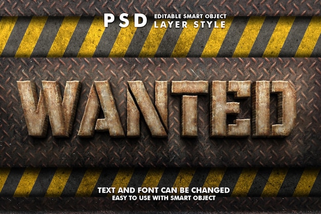 Wanted 3d realistic text effect premium psd with smart object