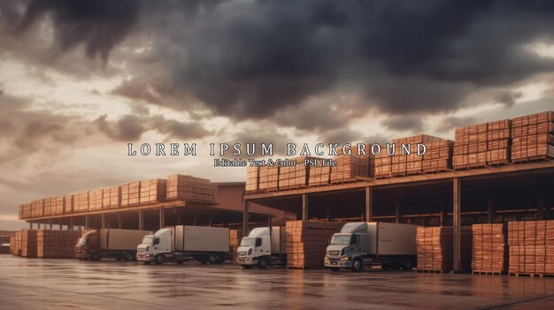 PSD warehouse building packed in wooden cases prepare transportation with trucks