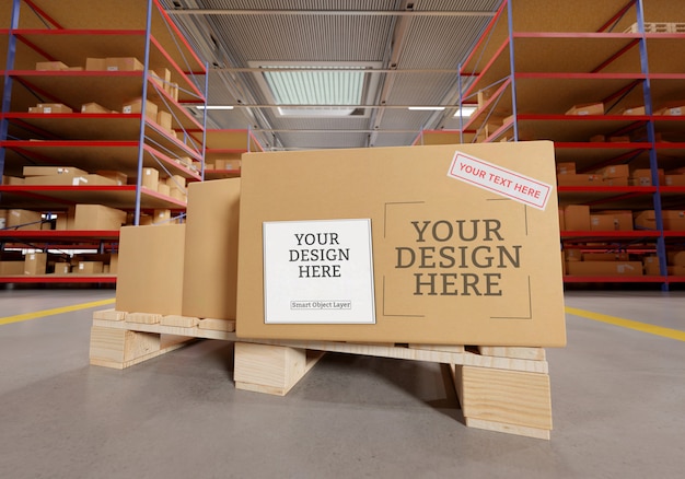 Warehouse Cardboard Box Mockup