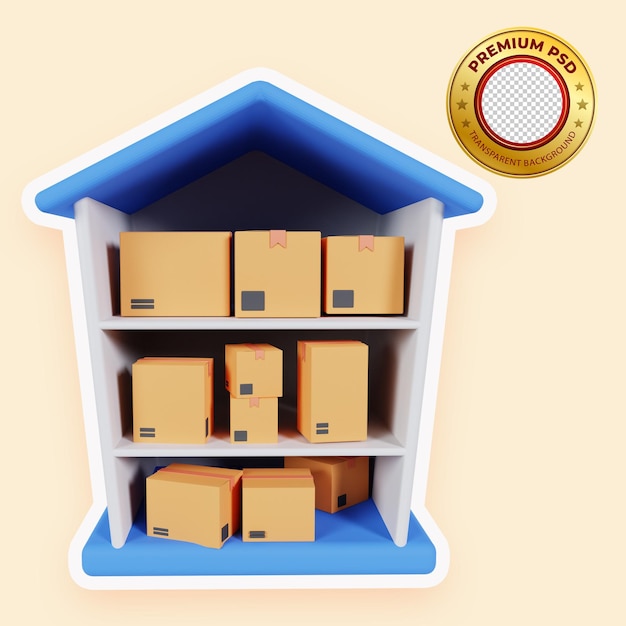 PSD warehouse cardboard delivery 3d illustration