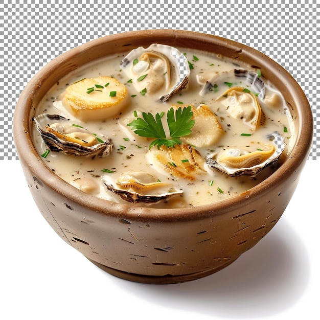 PSD a warm and comforting bowl of clam chowder served with on a transparent background