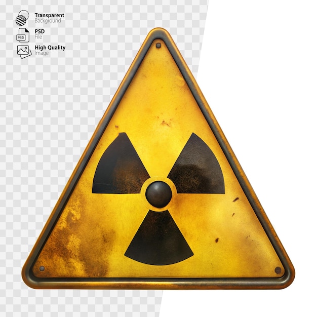 PSD warning sign indicating radioactive hazard with distinctive symbol on transparent background