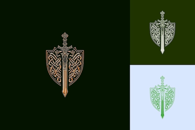 Warrior Celtic Shield Logo With Sword and Knotwork for Decor Creative Abstract Vector Designs