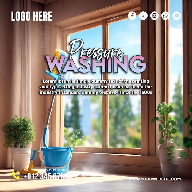 PSD washing service social media banner and poster template