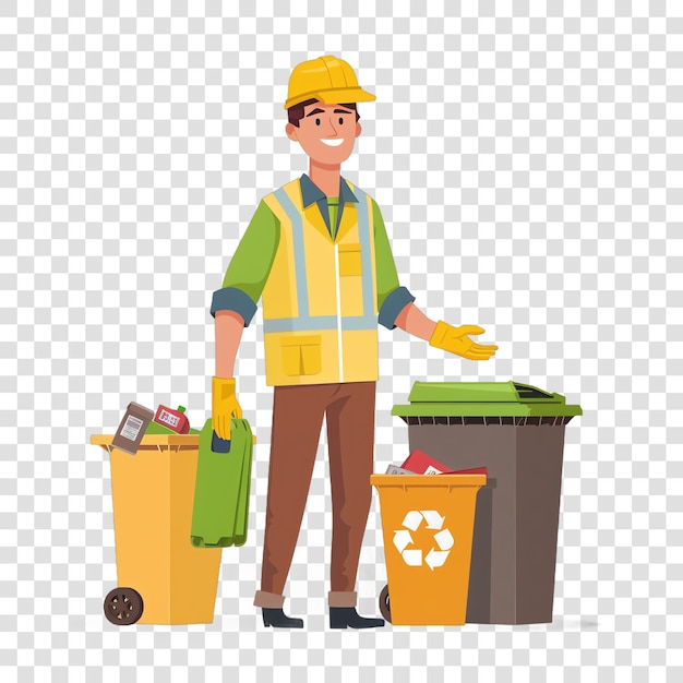 PSD waste management worker illustration job isolated on transparent background