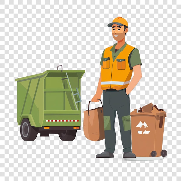 PSD waste management worker illustration job isolated on transparent background