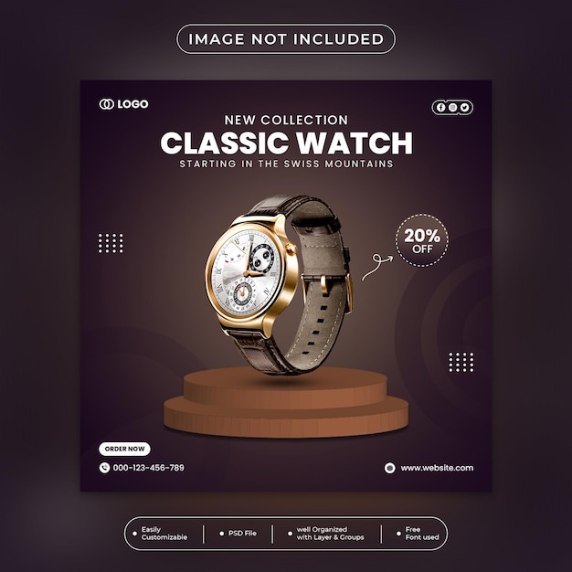 Watch brand product sale social media post template