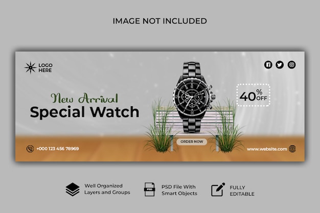 PSD watch facebook cover and web banner template design