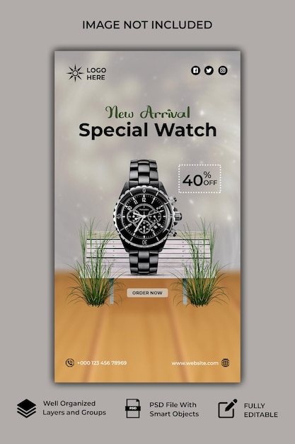 PSD watch instagram story template design