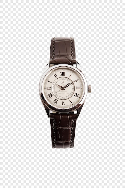 PSD a watch with a brown leather band on a transparent background