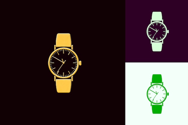 PSD a watch with a yellow face and a green watch on the left