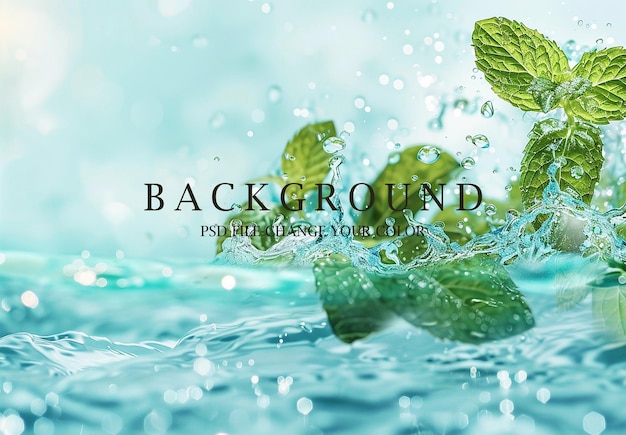 PSD a water background with a green leaf that says back to the top