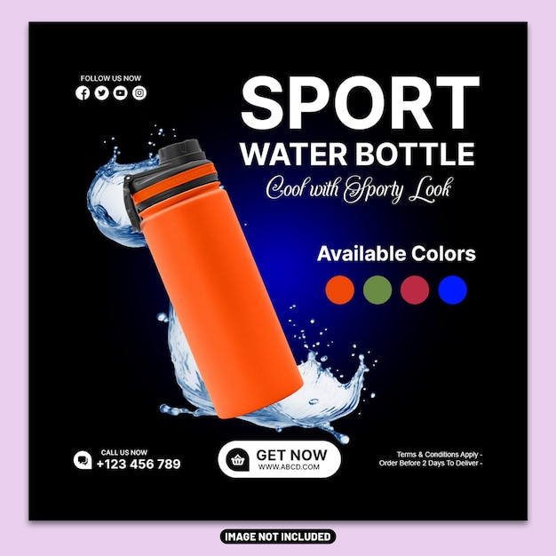 PSD water bottle sport social media ad facebook poster