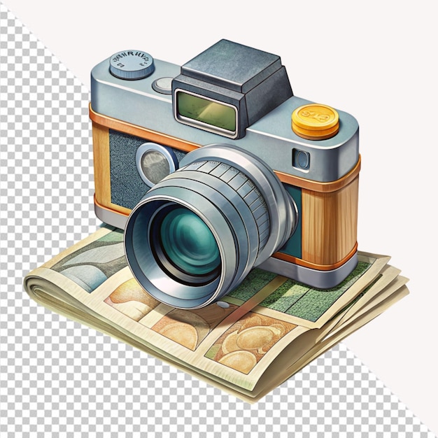 water color art of a camera and money on transparent background