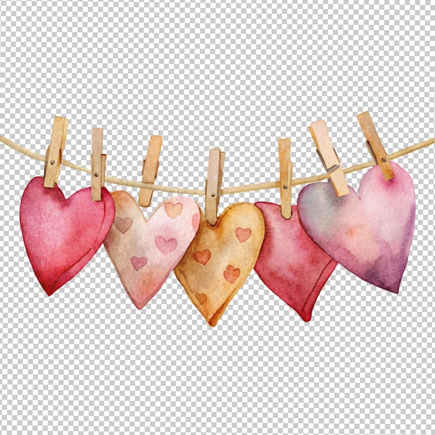 water color illustration of hanging heart on transparent background