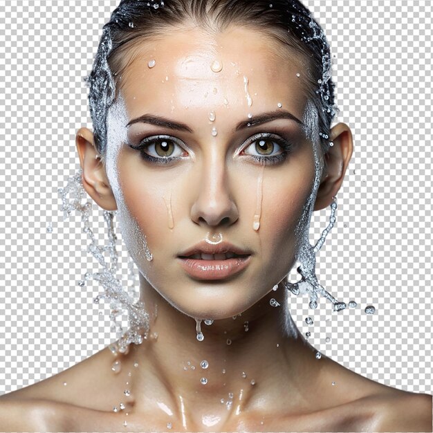 PSD water dripping from woman face on transparent background