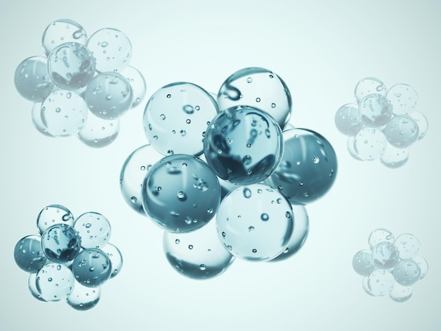 Water drop molecule mockup bubbles are in the water with a blue background